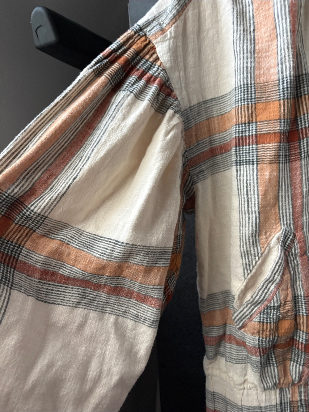 Free People Cream Plaid Zip-Front Bomber with Rust & Gray Stripes - Picture 5 of 6